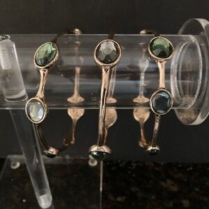 Graziano CN Set of 3 Gold Tone Bangle Bracelets/Oval Stones/Green Gray & Brown